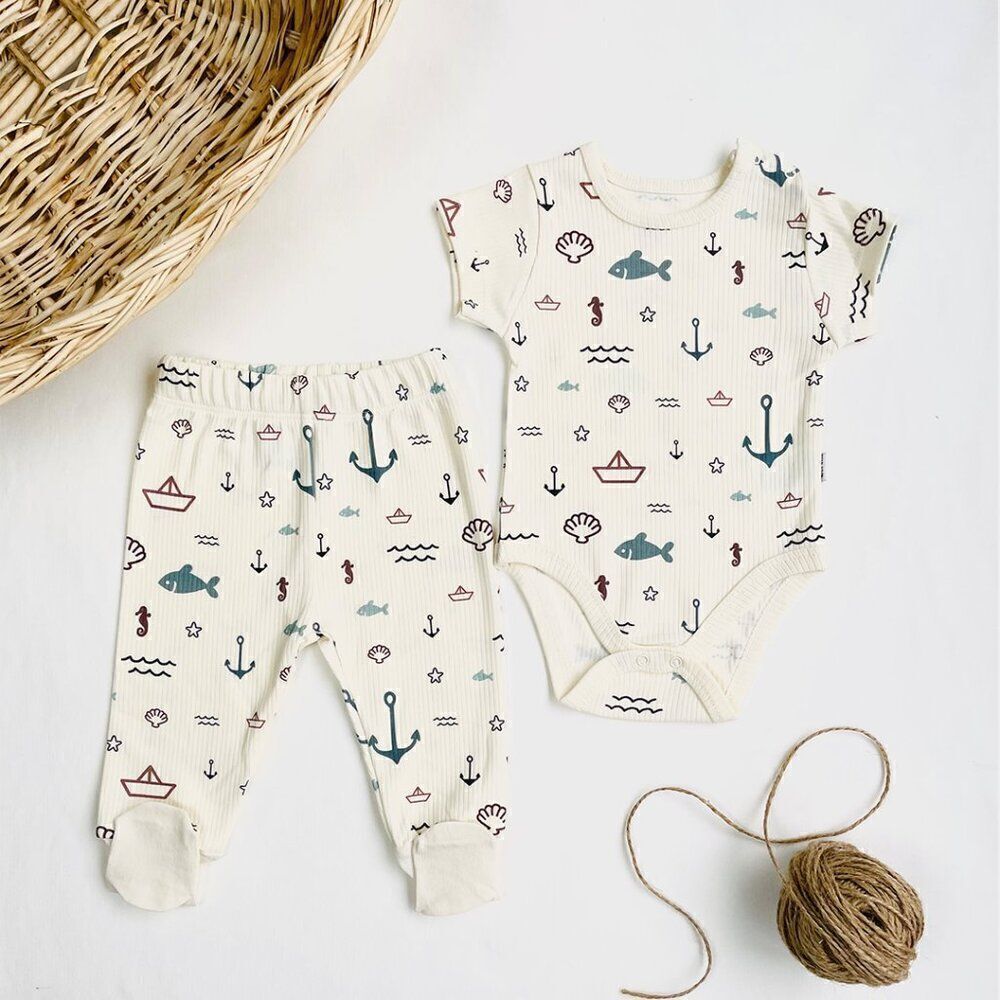 100% Organic Cotton Baby Bodysuit and Pants Set Nautical print
